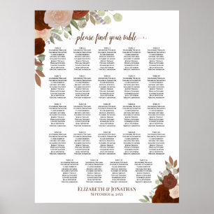 24 Tische Orange Herbst Florale Hochzeits Sitzordn Poster
