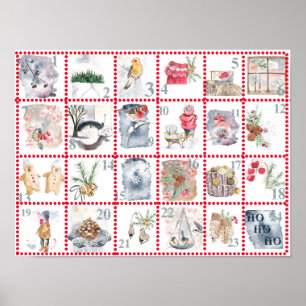 24 verschiedene Wasserfarbbilder Adventskalender  Poster
