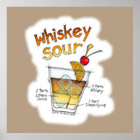 24" X 24" POSTER, WHISKEY SOUR RECIPE COCKTAIL ART