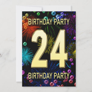 24e anniversaire Fête Invitation Fireworks Bubbles