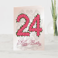 24ème carte d'anniversaire avec les roses et le