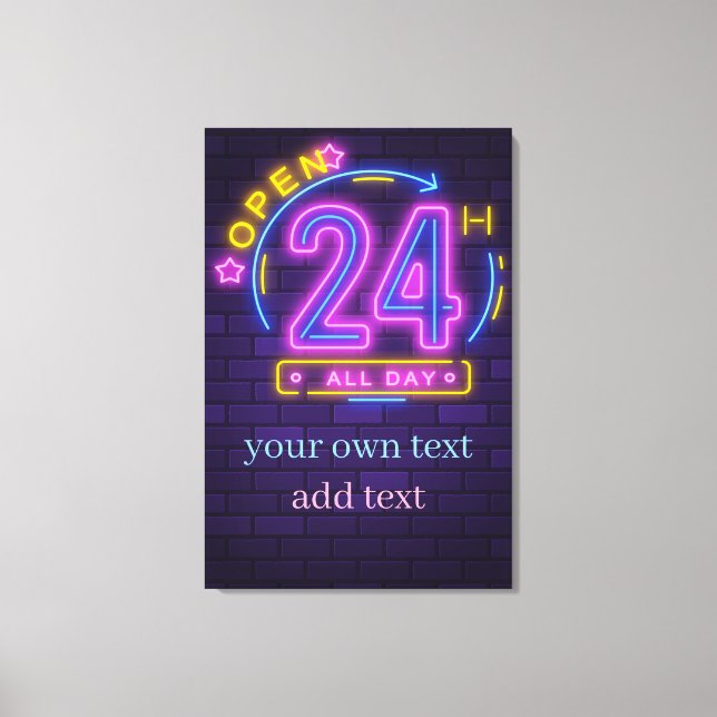 24h Open Neon Sign Templet Leinwanddruck (Vorderseite)