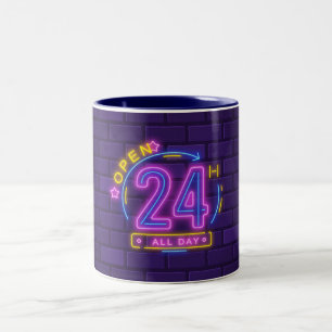 24h Open Neon Sign Templet Zweifarbige Tasse