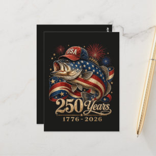 250 Amerika 1776 2026 Bassfischen USA-Flagge Postkarte