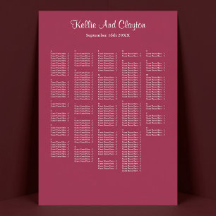 250+ Burgundy Simple Wedding Seating Chart Poster
