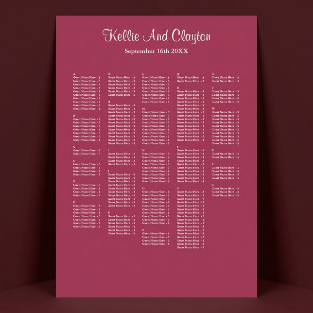 250+ Burgundy Simple Wedding Seating Chart Poster (Von Creator hochgeladen)