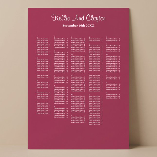 250+ Burgundy Simple Wedding Seating Chart Poster (Von Creator hochgeladen)
