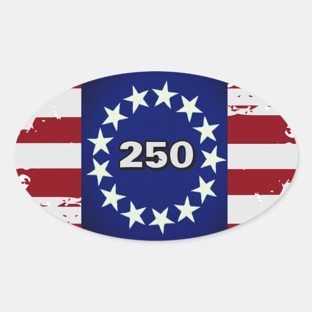 250 Colonial Flag Oval Aufkleber (Vorderseite)