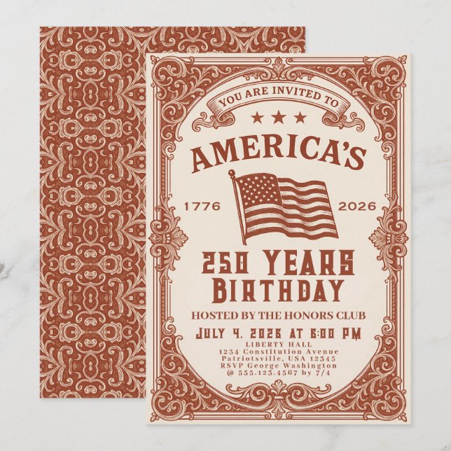 250 Geburtstag der USA Einladung (Vorne/Hinten)
