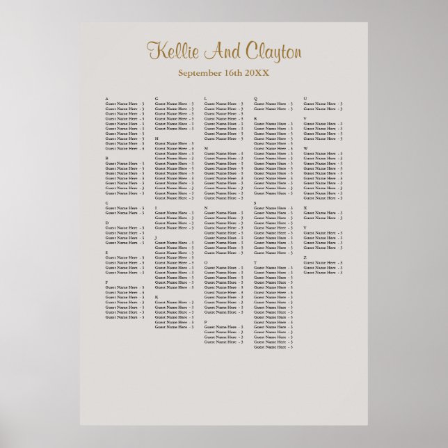 250+ Gray Simple Wedding Seating Chart Poster (Vorne)