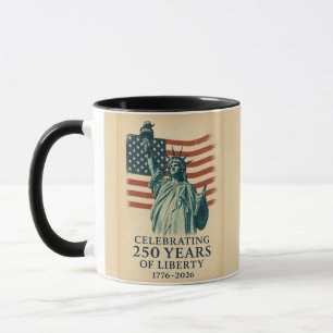 250-Jahr-Jubiläums-Statue-der-Freiheit-über-Flagge Tasse