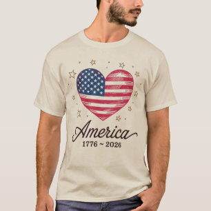 250 Jahre Flagge Herz 1776 2026 250. 4. Juli T-Shirt