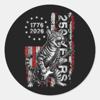 250 Jahre Flagge Katze spielt Gitarre - Lustig Runder Aufkleber