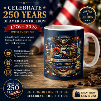250 Jahre Freiheit – 1776–2026 Unabhängigkeitstag Kaffeetasse