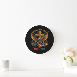250 Jahre Glauben und Freiheit Patriotischer Adler Runde Wanduhr