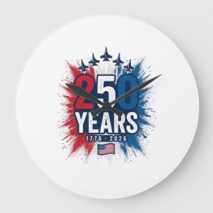 250 Jahre patriotisches Jets-Jubiläums-Vektordesig Große Wanduhr