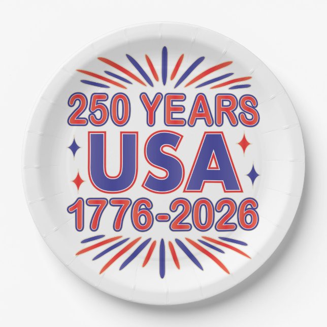 250 Jahre USA | 1776-2026 Halbjahr Pappteller (Vorderseite)