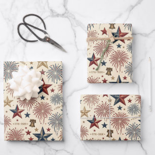 250. Jahrestag Amerika Patriotisch 4. Juli Geschenkpapier Set