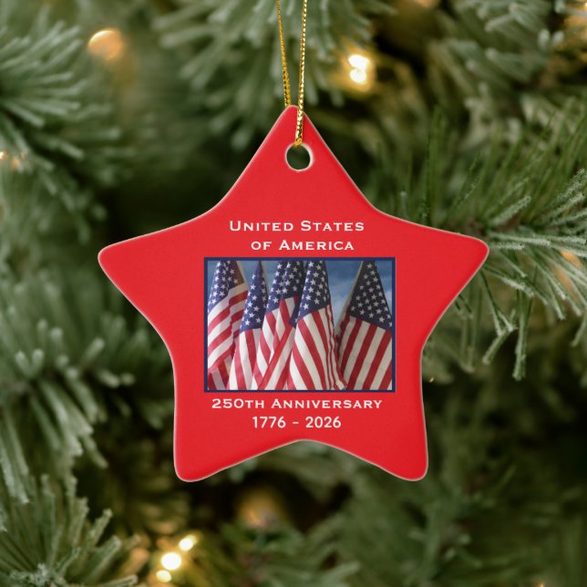 250. Jubiläum USA Patriotic Flags Premium Keramik Ornament (Baum)