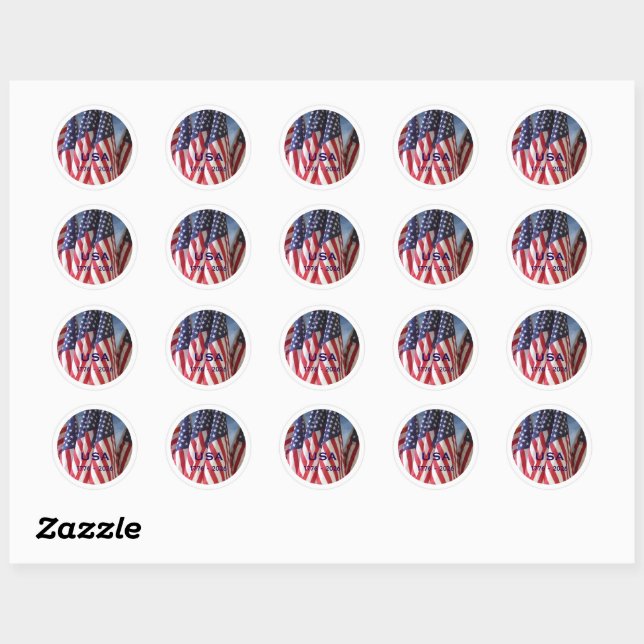250. Jubiläum USA Patriotic Flags Premium Runder Aufkleber (Blatt)