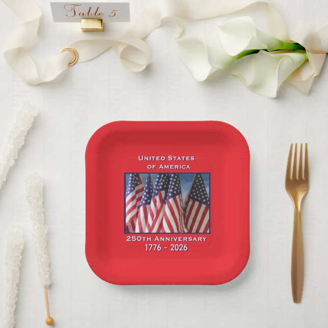 250. Jubiläum USA Patriotic Flags Square Pappteller (Hochzeit)