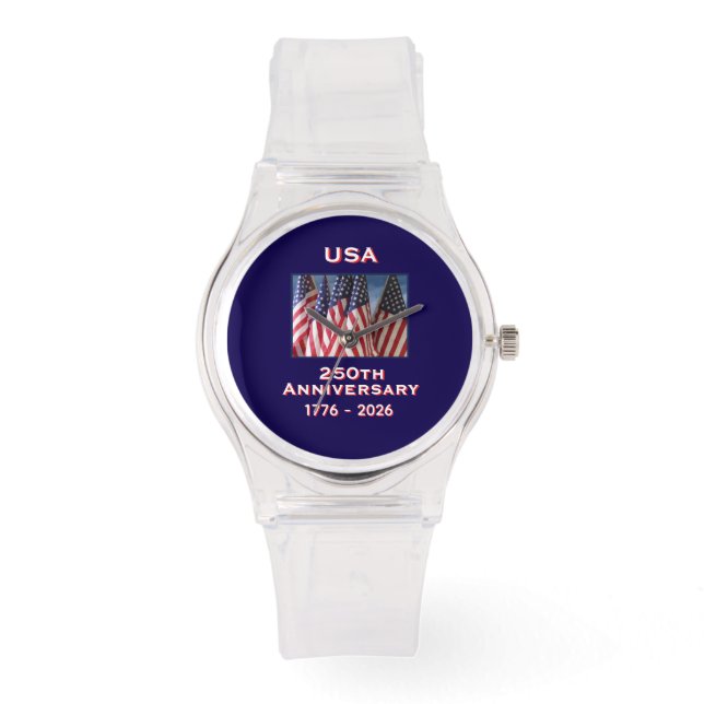 250. Jubiläum USA Patriotische amerikanische Flagg Armbanduhr (Vorderseite)