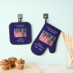250. Jubiläum USA Patriotische amerikanische Flagg Ofenhandschuh & Topflappen-Set