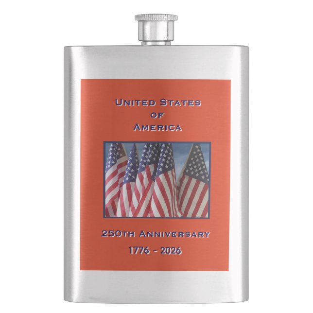 250. Jubiläum USA Patriotische Flaggen Flachmann (Vorderseite)