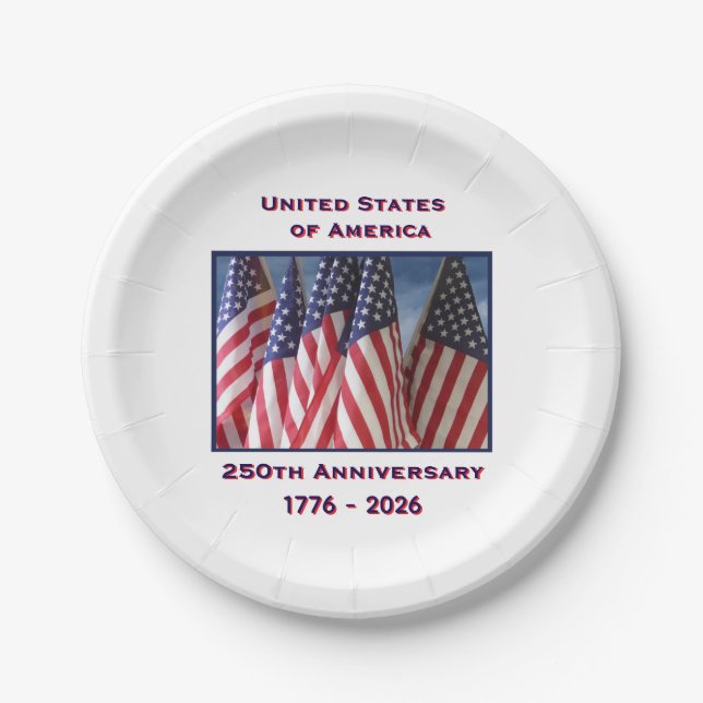 250. Jubiläum USA Patriotische Flaggen Pappteller (Vorderseite)