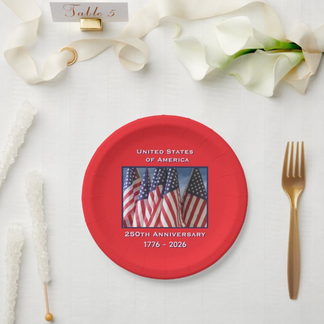 250. Jubiläum USA Patriotische Flaggen Pappteller (Hochzeit)
