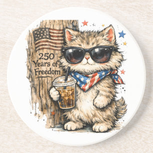 250. Jubiläum USA Patriotische Katze Eiskaffee Getränkeuntersetzer
