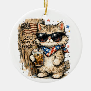 250. Jubiläum USA Patriotische Katze Eiskaffee  Keramik Ornament