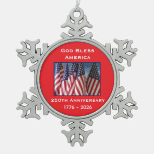 250. Jubiläum USA Patriotisches Gott segne Amerika Schneeflocken Zinn-Ornament