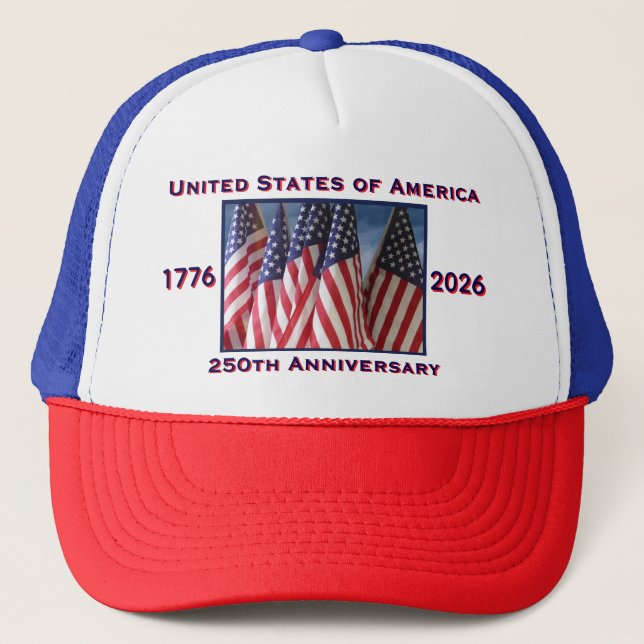250. Jubiläum USA Red White Blue Truckerkappe (Vorderseite)
