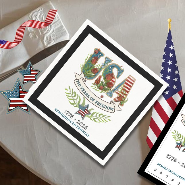 250 Years of Freedom Chic Patriotic Black Border Serviette (250 Years of Freedom Chic Patriotic Black Border Napkins)