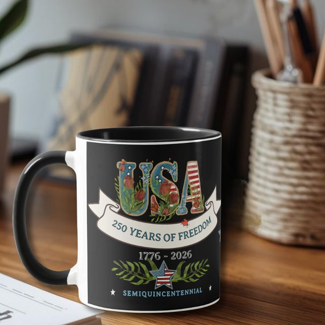 250 Years of Freedom Elegant Patriotic Black Tasse (250 Years of Freedom Elegant Patriotic Black Mug)