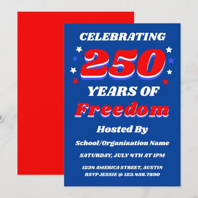 250 Years USA Editable Personalized Patriotic Einladung (Vorne/Hinten)