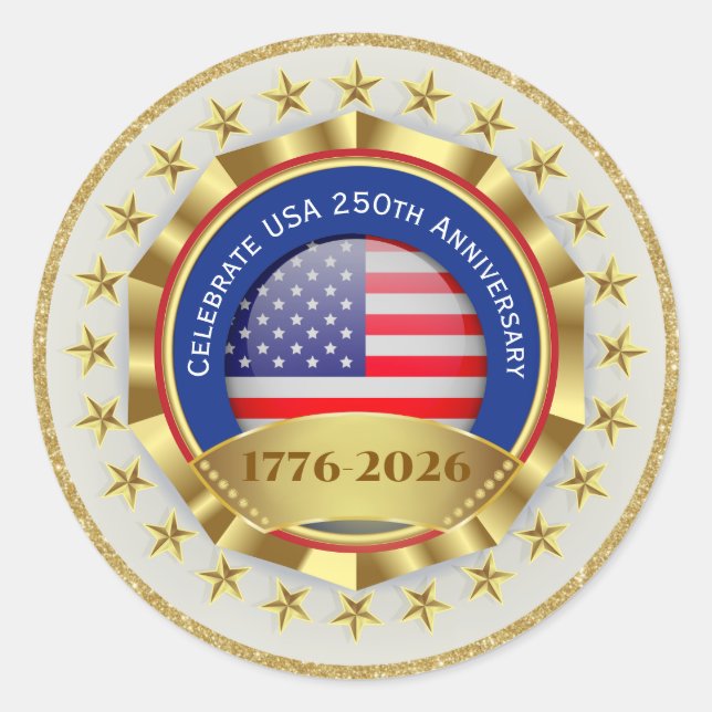 250th Anniversary USA Patriotic | 1776–2026 Runder Aufkleber (Vorderseite)
