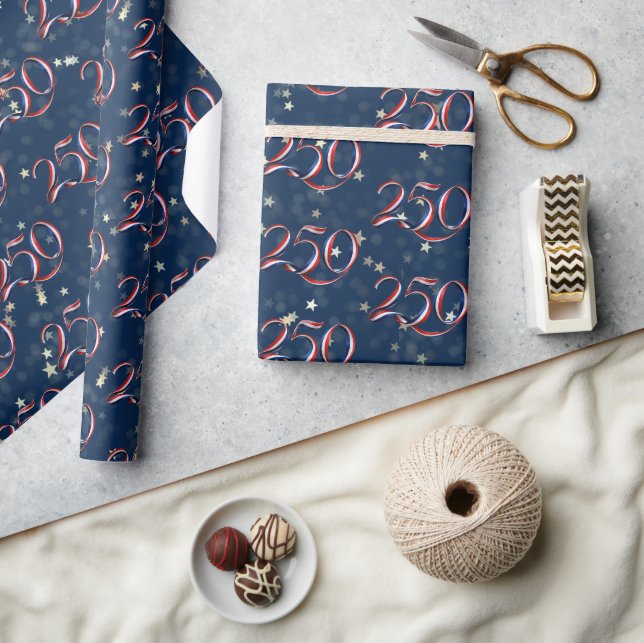 250th USA Patriotic Ribbon and Stars Geschenkpapier (Kunsthandwerk)