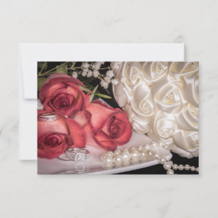 2586-Hochzeit-Rose mit Ringen, Perlen Einladung