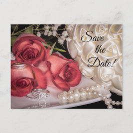 2586-weiß & Rote Rosen, Ringe, Bouquet, Perlen Postkarte