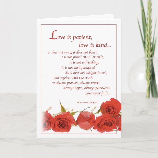 2596 Liebe ist geduldige Rote Rosen, Hochzeit Karte (Vorderseite)