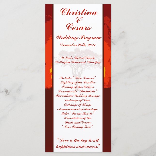 25 4 x 9 Hochzeitsprogramm Red Sunset in Afrika Programm (Vorderseite)