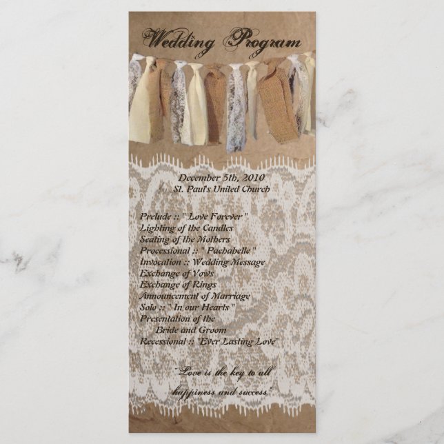 25 4x9 Hochzeitskalender Kraft Papier Bag Lace Bur Programm (Vorderseite)