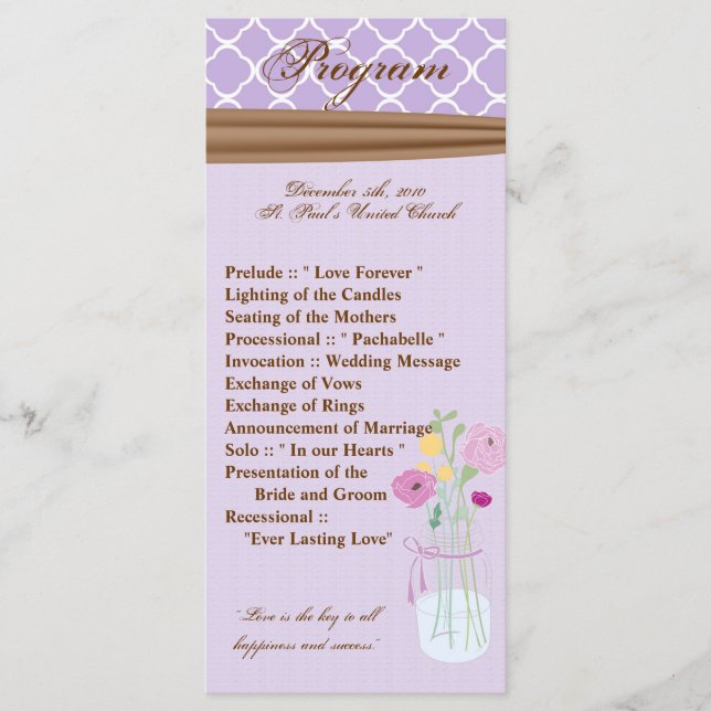 25 4x9 Hochzeitsprogramm Country Mason Jar Blume Programm (Vorderseite)