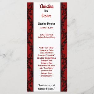 25 4x9 Hochzeitsprogramm Crimson Red Verziert Embe Programm