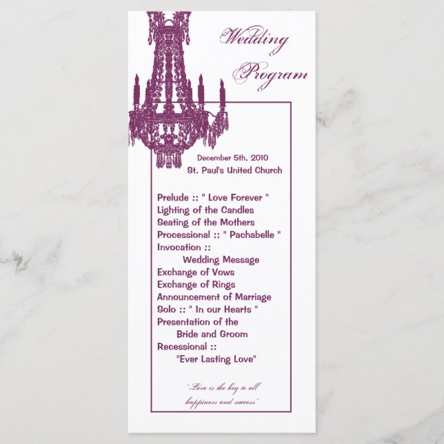 25 4x9 Hochzeitsprogramm Crystal Chandelier Glitz Programm (Vorderseite)
