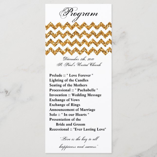 25 4x9 Hochzeitsprogramm Gold Glitzer Zickzack Zig Programm (Vorderseite)