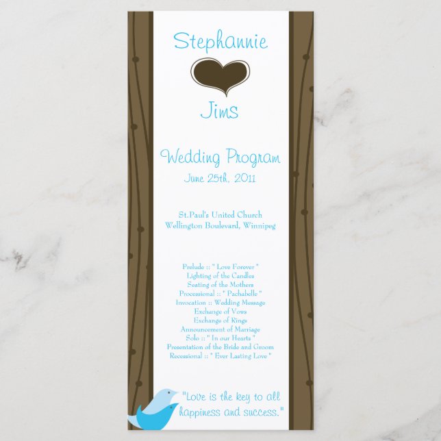 25 4x9 Hochzeitsprogramm Love Birds Programm (Vorderseite)