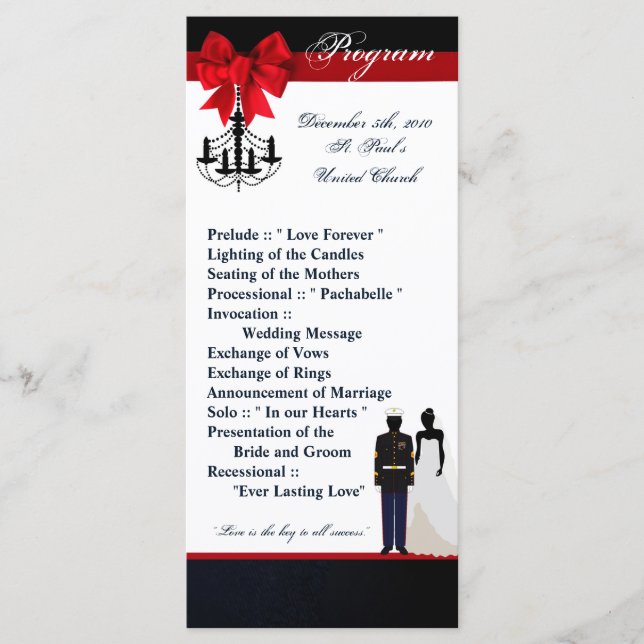 25 4x9 Hochzeitsprogramm Marine Uniform Groom Brid Programm (Vorderseite)